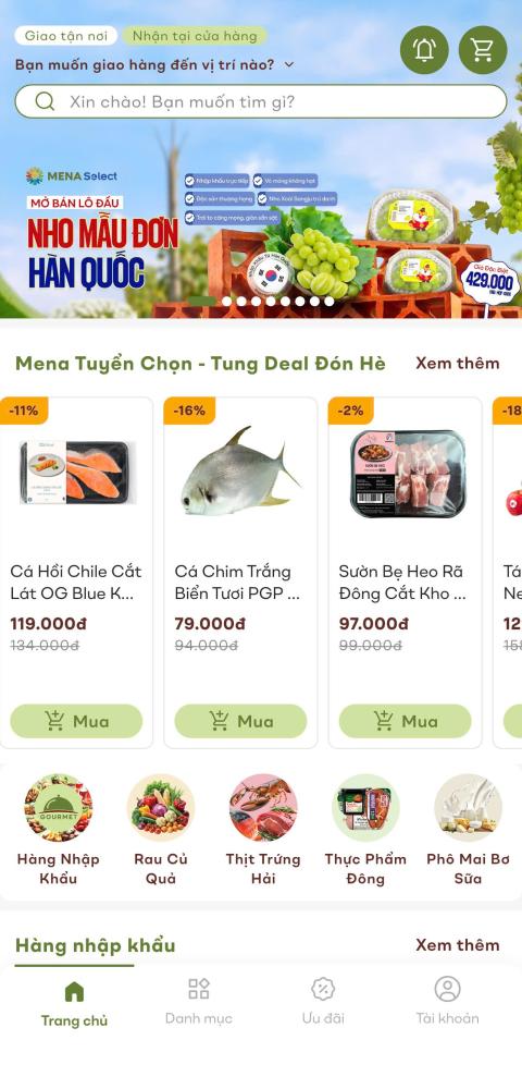 Giao diện ứng dụng Mena Select