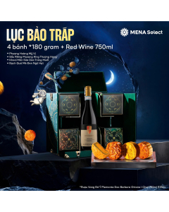 Bộ hộp quà Trung Thu Lục Bảo Tráp xanh lá 4 bánh x180g kèm rượu vang