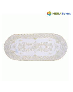 Khăn Bàn Salon Oval Nhũ Vàng Nền Trắng