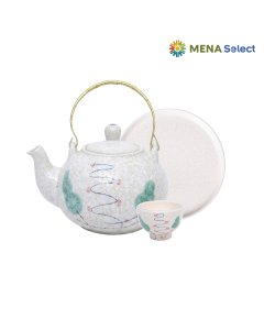 Bộ Bình Trà Tròn Phun Vẽ Lá (1 Bình 550ml+6 Dĩa+6 Ly)