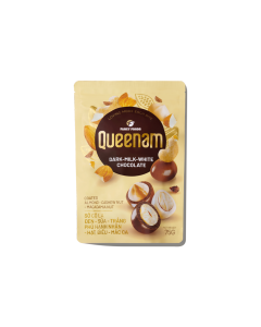 Sô Cô La Đen Sữa Trắng Phủ Hạnh Nhân - Hạt Điều - Mắc Ca Queenam Túi 75g
