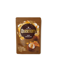 Sô Cô La Đen Phủ Hạnh Nhân - Hạt Điều - Mắc Ca Caramel Queenam Túi 75g
