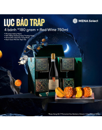Bộ hộp quà Trung Thu Lục Bảo Tráp xanh lá 4 bánh x180g kèm rượu vang